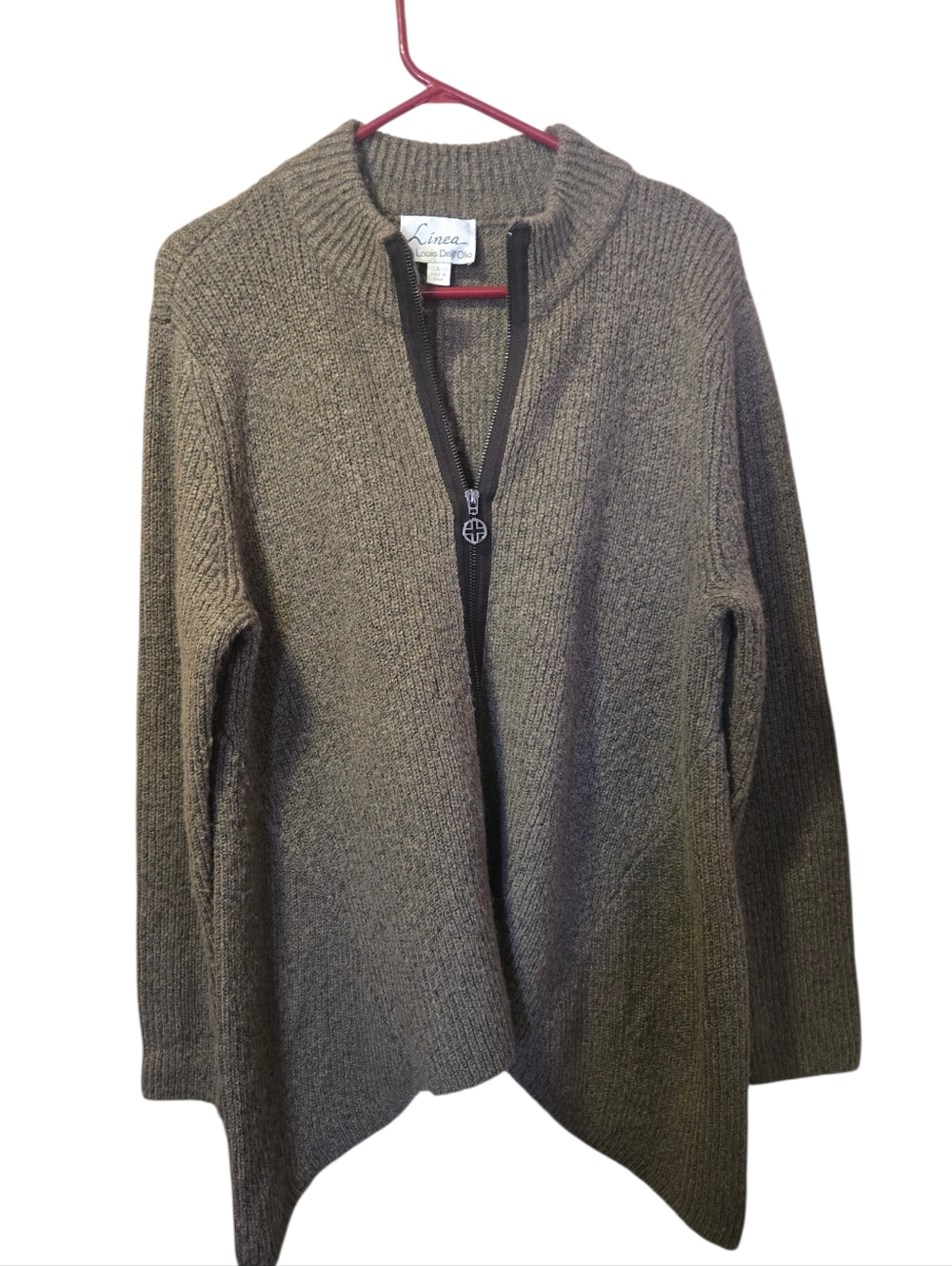 Linea by Louis Dell'Olio Olive Zip-Front Knit Cardigan
